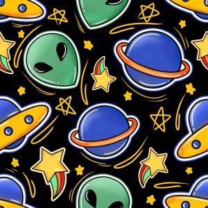Alien & Planet Space -Black