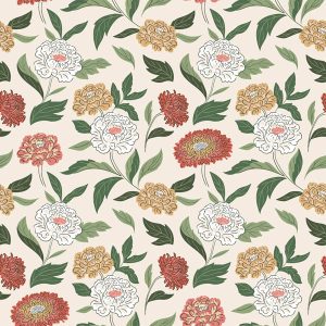 Retro Botanical Peony Flower