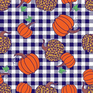 Gingham Leopard Pumpkin Fall-Blue