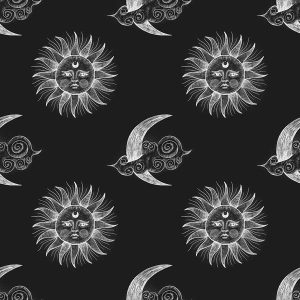 Sketch Celestial Sun Face Moon Cloud