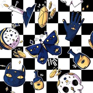 Dark Witch Moth Checker - White