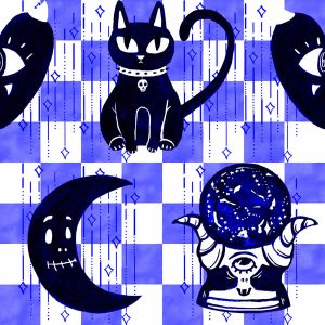 Cat With Crystal Moon-Blue
