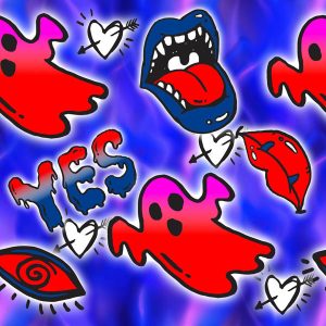 Halloween Ghost & Mouth-Royal Blue