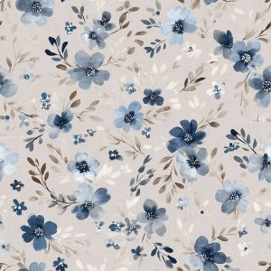 Linen Texture Blue Watercolor Floral