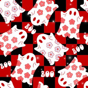 Red Check Floral Ghost Boo