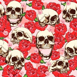 Vintage Sugar Skull Red Rose Gothic