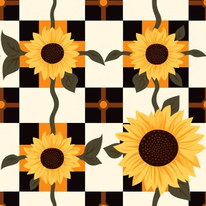 Vintage Checkered Sunflower Quilt