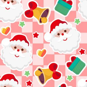 Pink Check Santa Sticker Christmas