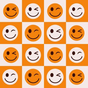 Cheerful Smiley Face & Orange Checkerboard