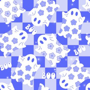 Blue Check Floral Ghost Boo