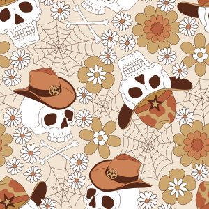 Y2K Cowboy Skull Daisy-Beige