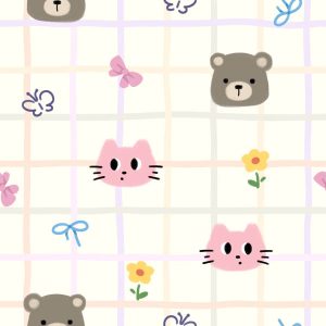 Pastel Grid Bear Cat Flower Bow