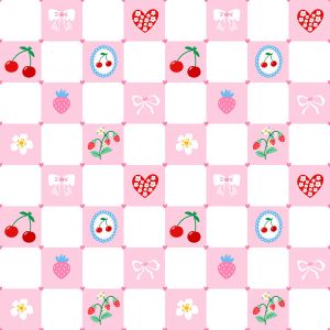 Checkerboard Strawberry Cherry Bow