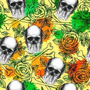 Bright Pop Art Skull Rose Gothic-Yellow