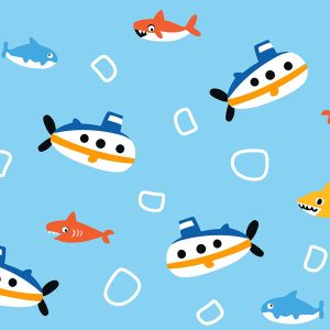 Nautical Fish & Submarine - Sky Blue