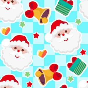 Light Blue Check Santa Sticker Christmas