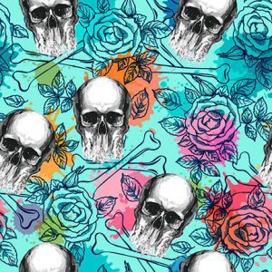 Bright Pop Art Skull Rose Gothic-Turquoise