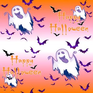 Pastel Orange Halloween Ghost Bat