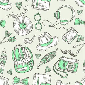 Vintage School Doodles - Sage Green