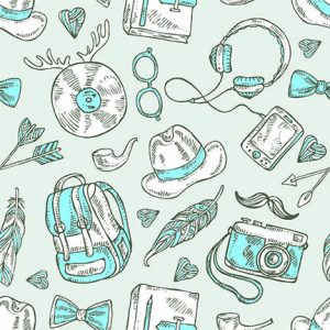 Vintage School Doodles - Sky Blue