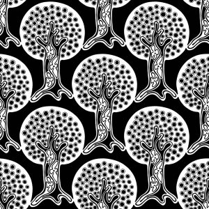 Whimsical Orchard Trees - Monochrome Black