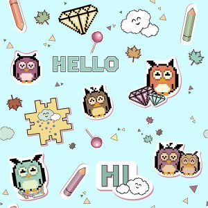 Whimsical Owl Hello Doodles - Sky Blue