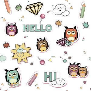 Whimsical Owl Hello Doodles - Soft Blue