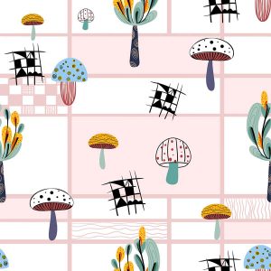 Whimsical Tree & Mushroom Tile - Blush Pink