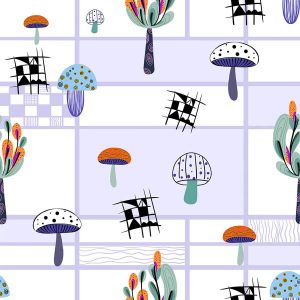 Whimsical Tree & Mushroom Tile - Periwinkle Blue