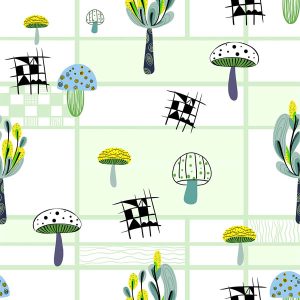 Whimsical Tree & Mushroom Tile - Sage Green